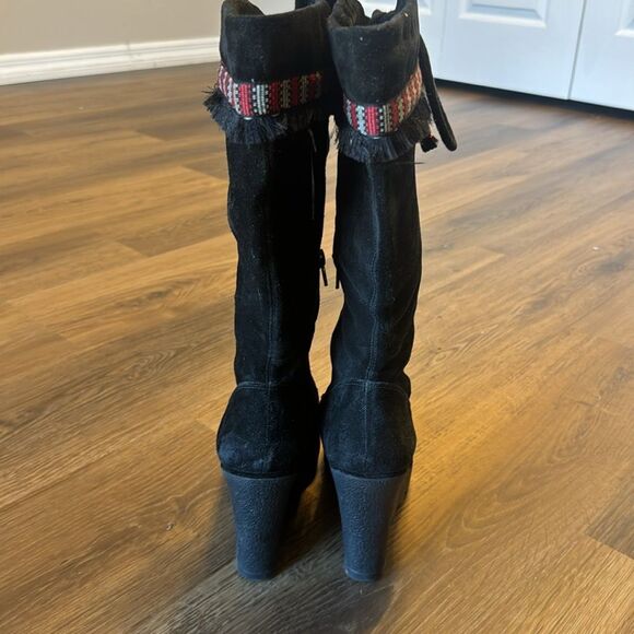 Diane Von Furstenberg Jimson Tall 4" Wedge Boots Suede Boho Tribal Fringe Sz 7 M - Picture 9 of 14
